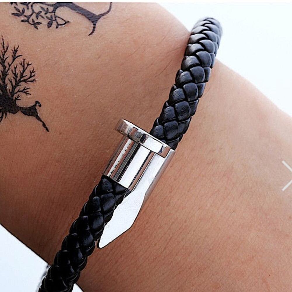 Leather Nail Magnetic Bracelet, Braided, Unisex